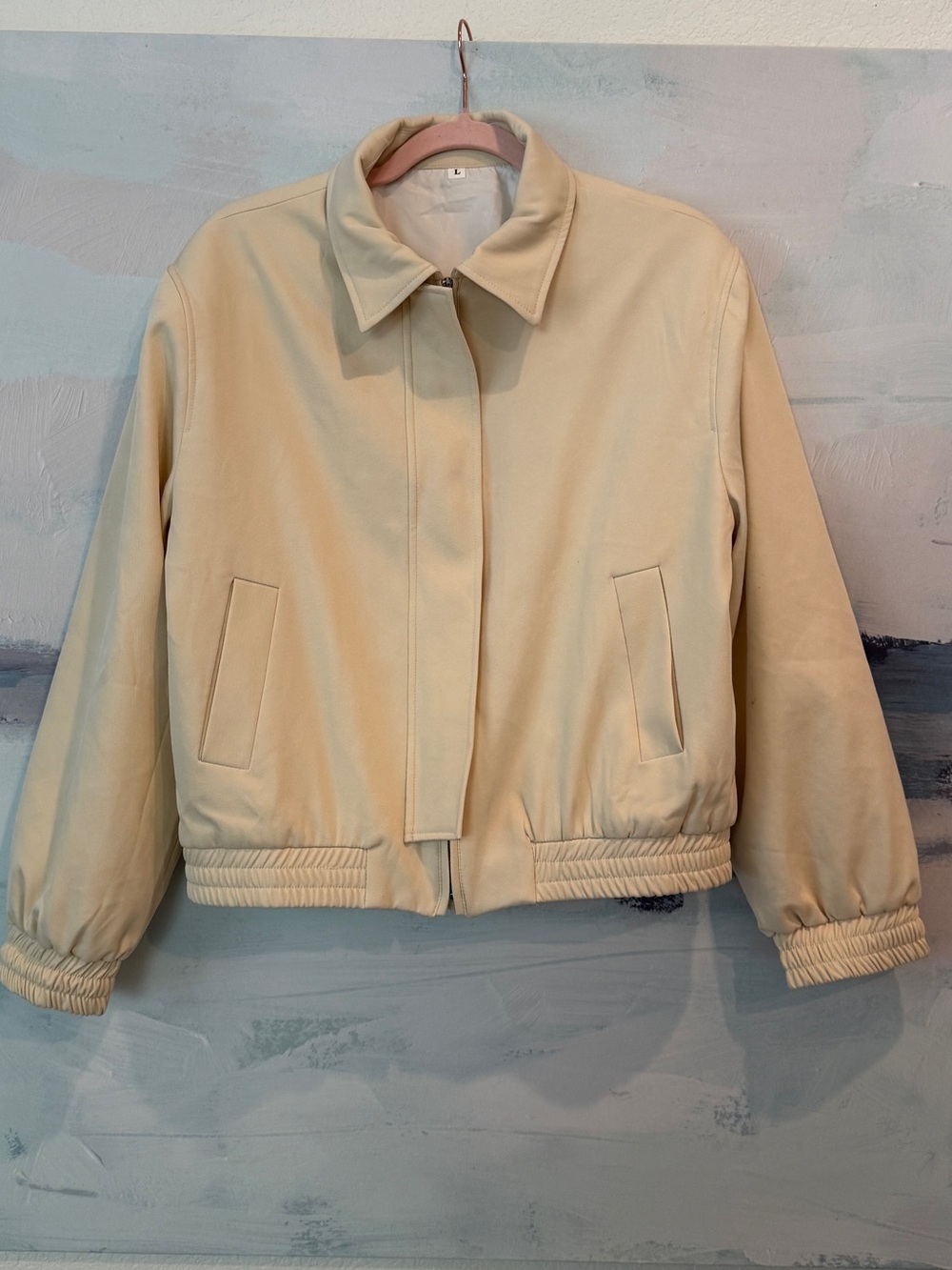 Women's Cream Zip-Front Bomber Jacket